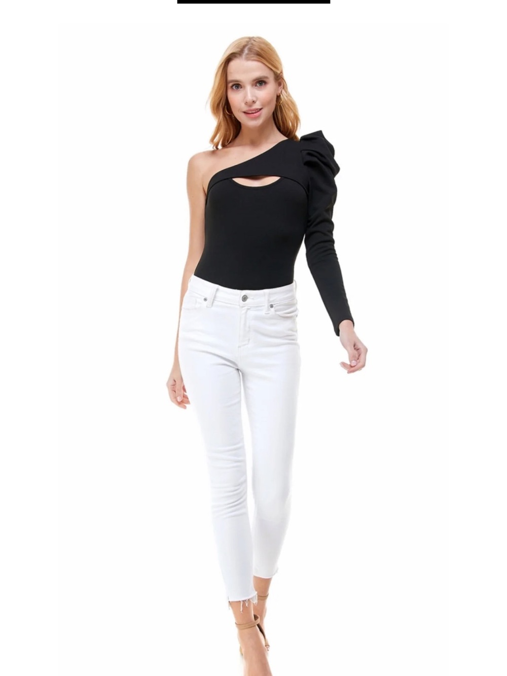 TCEC Black One-Shoulder Kids Bodysuit with Long Sleeve